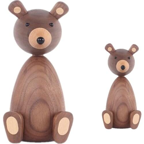 Solid Wood Animal Ornaments Little Brown Bear Sculpture Entrance Bedroom Living Room Decoration Ornaments