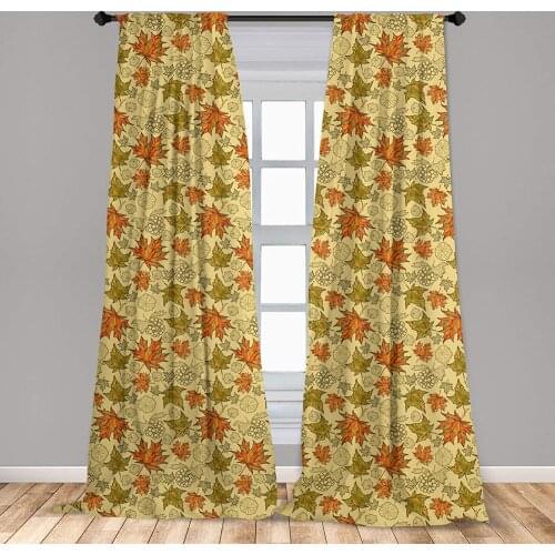Autumn Fall Window Curtains Grunge Maple Leaves with Seasonal Colors Thanksgiving Drawing Style Window Drapes with Rod Pocket