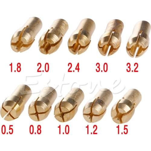 10Pc Brass Drill Chucks Collet Bits 4.3mm 0.5-3.2mm Shank For Rotary Tool