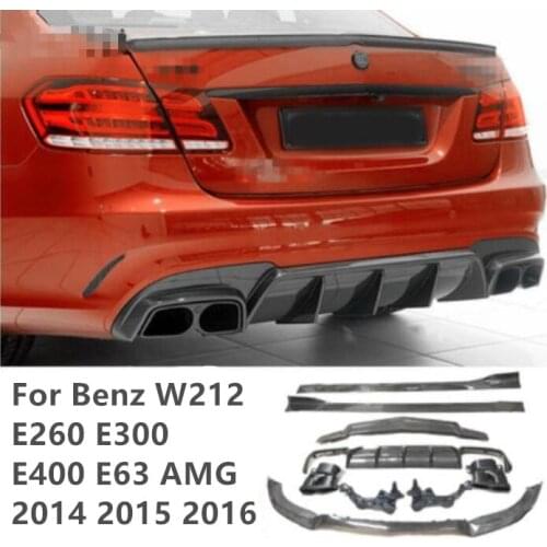 REAL CARBON FIBER Front Bumper Lip Spoiler Rear Trunk Diffuser Side Body Skirt Exhaust Tips For Mercedes Benz W212 E260 E300 E63