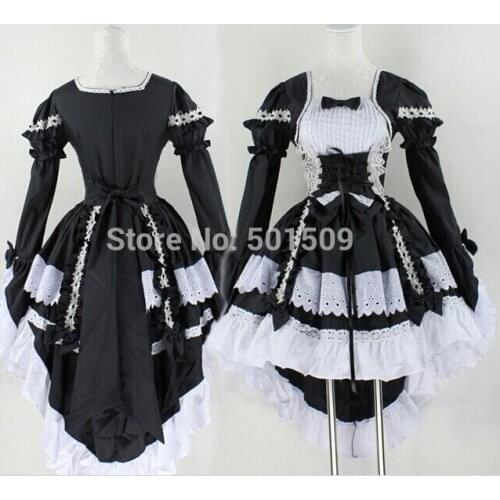 Long sleeve black/pink frenchmaid cosplay dress Medieval Renaissance Dress belle ball frenchmaid