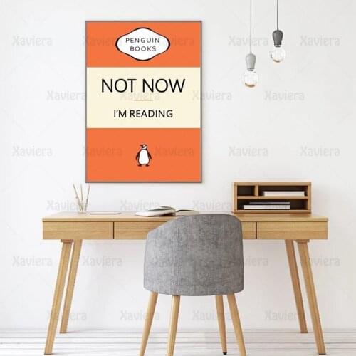 Simple Canvas Painting Penguin Book Not Now I'm Reading Wall Picture Decor Poster Reading Quote Print Lover Gift Bookshop Decor