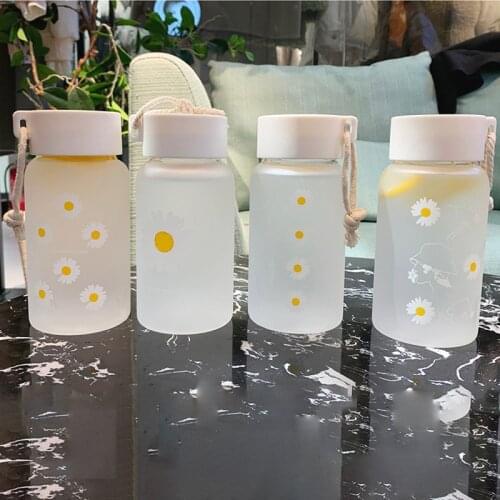 500ml Transparent Plastic Matte Water Cup Small Daisy Water Bottles BPA Free Creative Frosted Water Bottle With Portable Rope