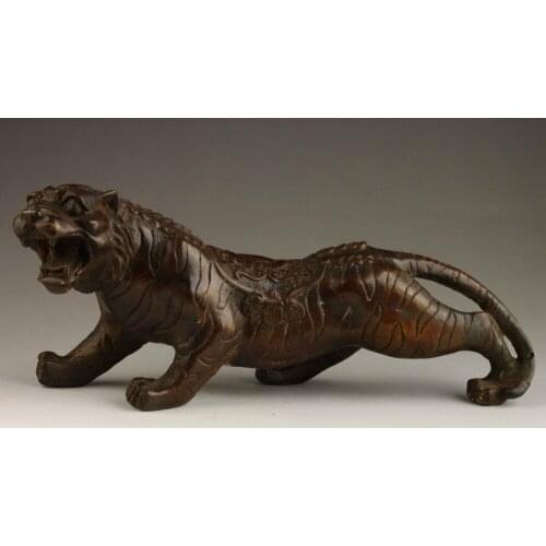 Crafts Arts Vintage Collect Handmade Old Statue brass Healing Ferocious Tiger tools wedding Decoration Brass