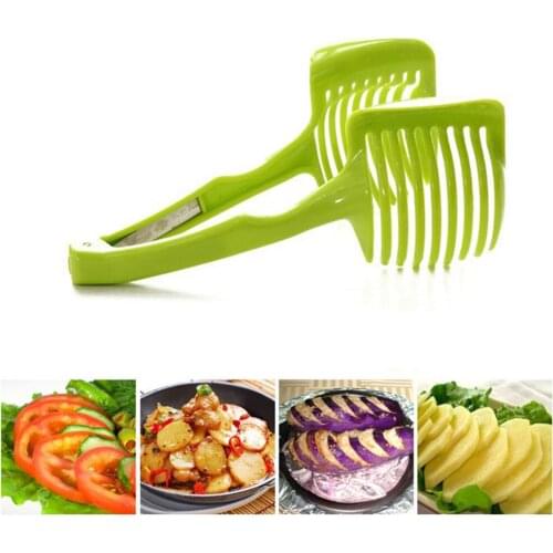 Green Handheld Plastic Potato Cutter Tomato Slicer Shreadders Lemon Cutting Holder Cooking Tools Kitchen Gadgets and Accessories
