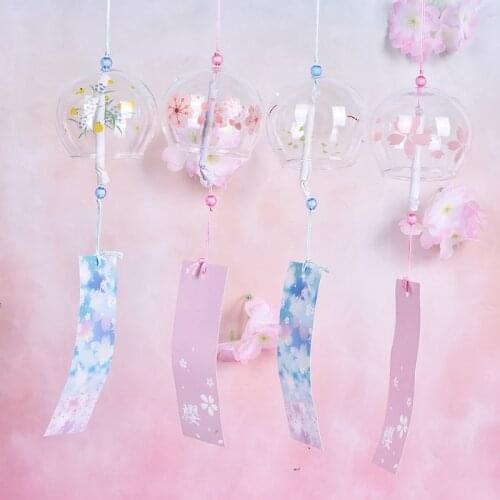 Sakura Cherry Blossom Pattern Japanese Style Glass Wind Chimes Hanging Craft Wind Bell Home Decor