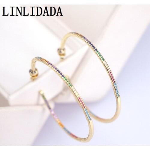 5Pairs Fashion Simple Big Circle Shaped Stud-Earrings Gold Silver Color CZ Micro Pave Zirconia for Girls Women Gift