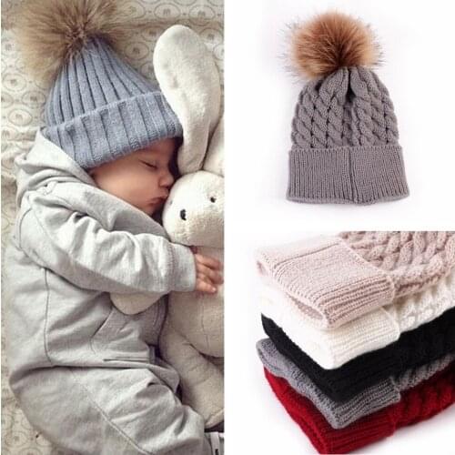 Newborn Hats Cute Baby Boys Girls Winter Keep Warm Cap Solid Knitted Beanies Caps Solid Color Hood Soft Pompom Hat Birthday Gift