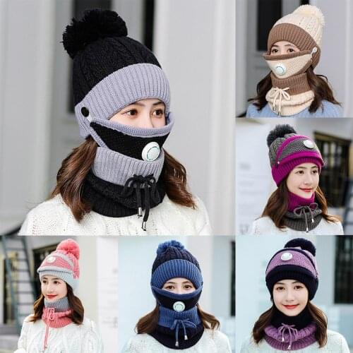 Unisex Hat In Snow Caps Women Winter Knitted Hat Women Autumn Winter Warm Knitted Beanie Cap Face Cover Neck Scarf Outdoor Set