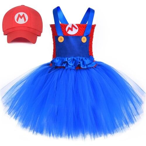 Super Mario Costume with Hat Tulle Girls Fancy Tutu Dress Up Set Children Halloween Party MARIO & LUIGI Costume for Kids 1-14Y