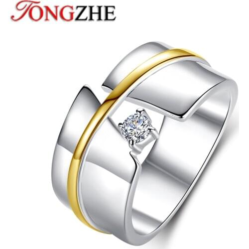 TONGZHE Zirconia Diamond A-shape Classic 925 Sterling Silver Rings for Women Wedding Engagement Jewelry Brand Men Ring