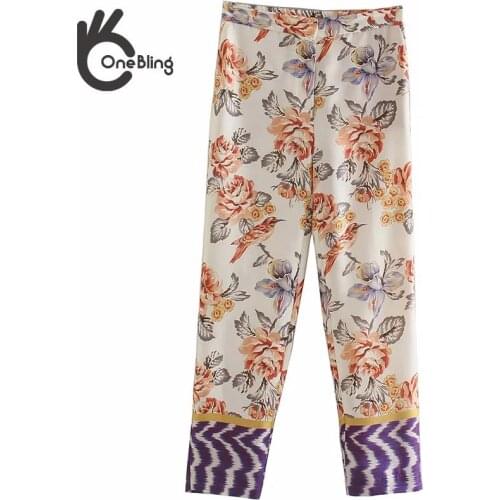 OneBling Print Summer Ankle Length Straight Pants Fashion Elastic Spliced High Waist Women Casual Trousers Female Thin Traf