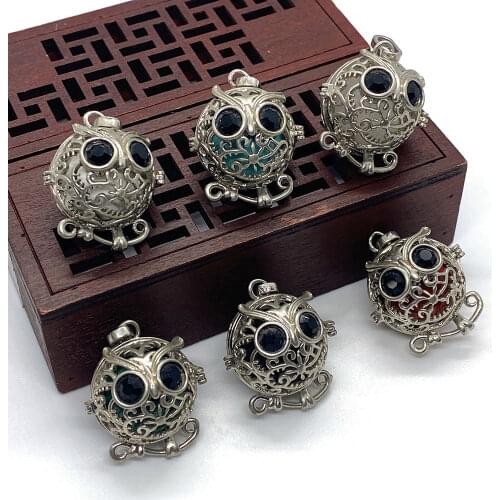 1pc Copper Material Hollow Ball Pendant Natural Amethyst Diamond Owl Pendant Jewelry Making DIY Necklace Bracelet Accessories