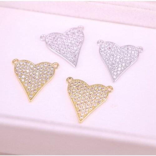 10Pcs 15*16mm Fashion Brass Cubic Zirconia Heart Charms Pendants for DIY Jewelry Findings Accessories