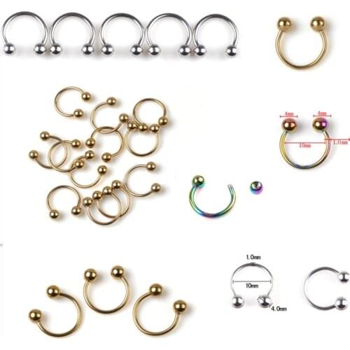 2PCS 316L Stainless Steel Horseshoe Bar Lip Nose Hoop Septum Ear Ring Belly Button 1.2G 8/10mm Body Piercing Jewelry