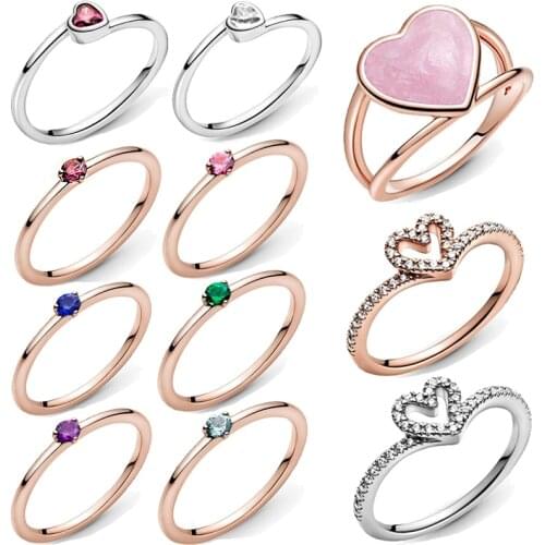 2021 Valentines Day Trendy 925 Sterling Silver Rose Gold Rings Red Pink Zircon For Women Engagement Anniversary Jewelry Gift