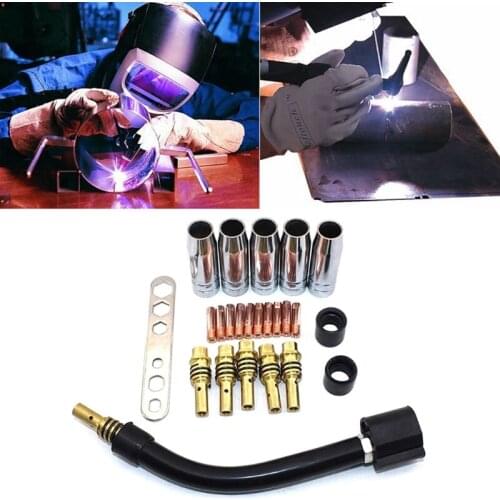 24pcs 15AK Torch/Gu-n Consumables Electrode and Shield Cups and Link Rod Tips Goose Neck Bend for MIG Welding