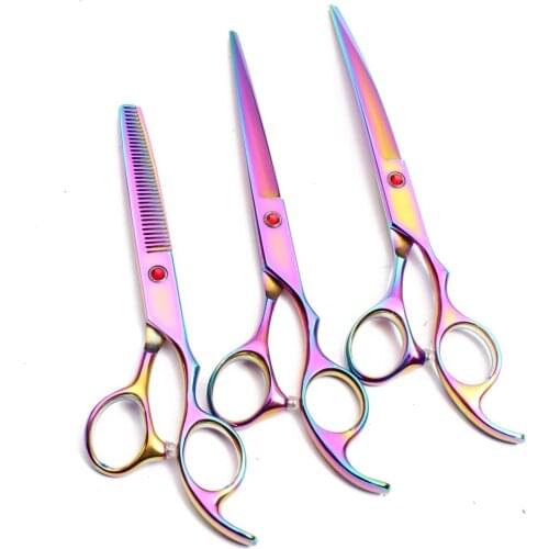 7" Stainless Engraving Logo Multi-Color Grooming Scissors Cutting Scissors Thinning Shears Dog Curved Scissors Pets Shears C3003