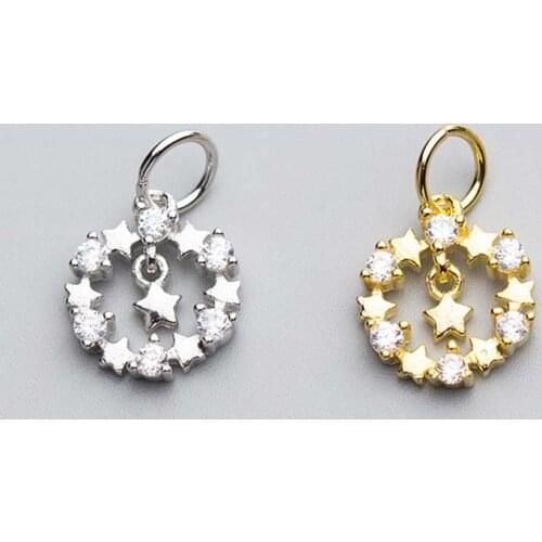 925 Sterling Silver Charm Round AAA Zircon Charms Women Decoration Necklace S925 Silver Pendant DIY Jewelry Making Supplier