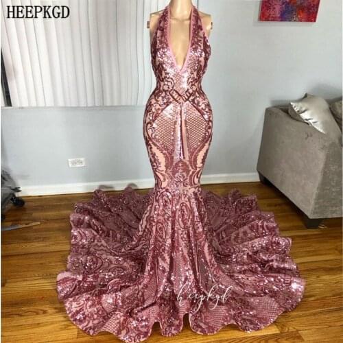 Rusty Rose Sequins Mermaid Arabic Evening Dress New Design Backless Sexy Prom Gowns Long Special Occasion Dresses Plus Size