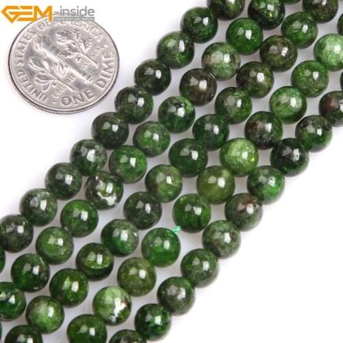 Gem-inside Natural Round Smooth Green Diopside Beads For Jewelry Making Beads DIY 15" Christmas Gift