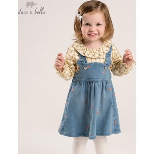 DBM16512 dave bella spring baby girls princess cartoon strap dress lolita party suspenders dress toddler children clothes