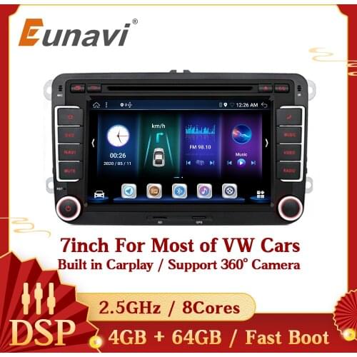 Eunavi 2 Din 7'' Android 10 Car DVD Radio GPS For VW GOLF 5 6 Polo Bora Jetta B6 B7 Passat Tiguan Multimedia Video Audio Player