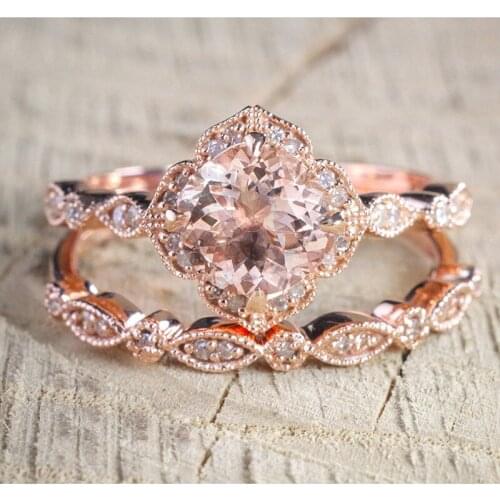 Exquisite Rose Gold Square Engagement Ring Elegant Temperament Women Jewelry Factory Wholesale