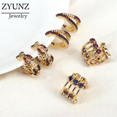 5 Pairs, Colorful CZ Zirconia Circle Ear Cuff No Pierced Clip On Earrings Earcuffs Trendy C Shaped Party Wedding Jewelry