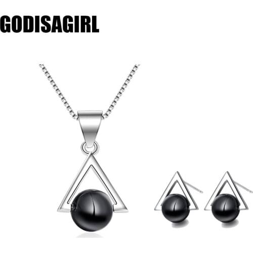 Pretty Birthday Present 925 Sterling Silver color Jewelry Hollow Out triangle With crystal Jewelry Sets For Women