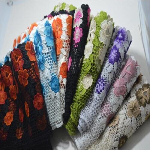 2 Yards DIY Craft Water Soluble Embroidery Nigeria Lace Trim Fabric Purple Pink Coffee Black Green Venise LaceTrim 20cm