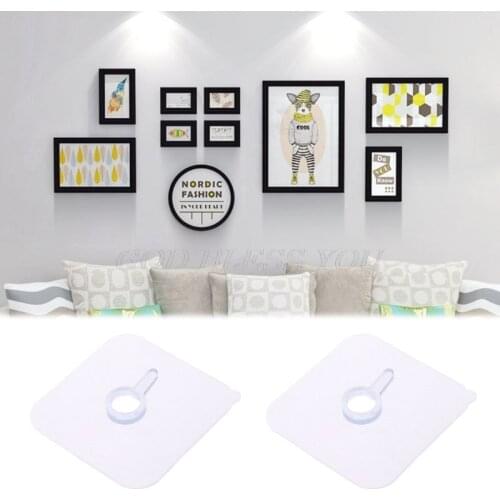 2PCS Seamless Strong Self Adhesive Hook Holder Wall Hanger Hanging kits For Photo Frame Painting Picture Poster Clock No Drill