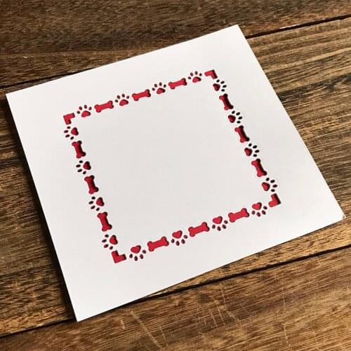 Miss Vintage Square Border Metal Cutting Dies Bone Dog Paw Print Scrapbooking Paper Craft Handmade Card Album Punch Die 2021 New