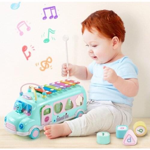 Multi-Function Musical Bus Toys For Baby Early Education Kids Knock on Piano Instrument Beads