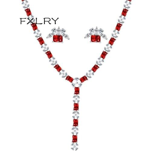 FXLRY Fashion Design Emeral Green zircon flower Cubic Zirconia Bridal Jewelry Sets For Women Wedding Accessories Gifts