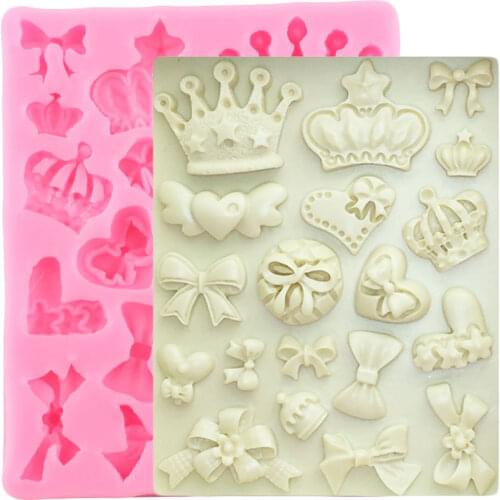 Cartoon Crown Bow Tie Silicone Fondant Cake Mold Cupcake Jelly Candy Chocolate Cake Decorating Tools Wedding Cupcake Topper Mold