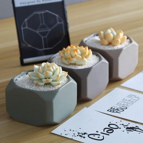 Set of 3 Matte Ceramic Succulent Plant Pots Cube Shape Bonsai Planter Flowerpots Cactus Geometric Container