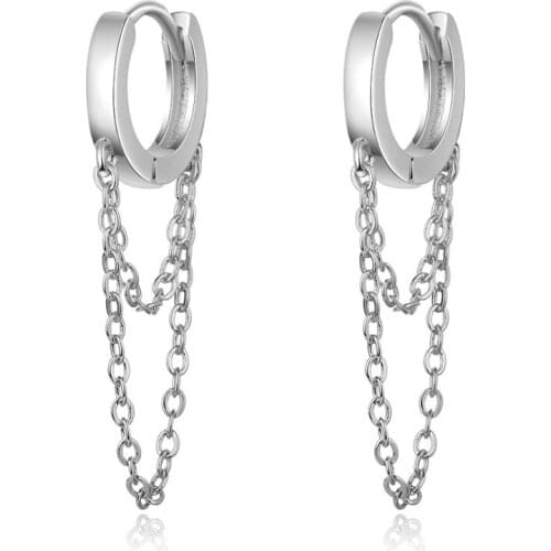 New Fashion Simple Lovely Hoop Earrings With Chain Tassel Small Tiny Huggies Charming Earring Piercing Jewelry For Women Gifts