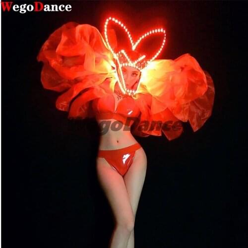 New LED Headdress Bar Dance Costumes Sexy Leopard Bikini Gogo Party Leader Nightclub Stage Suit