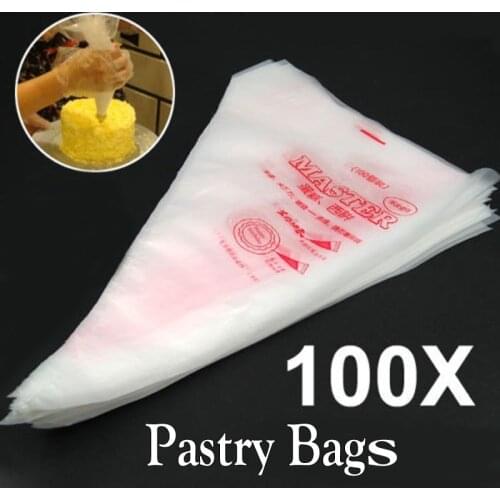 100PCS Disposable Piping Bags Cake Cream Squeeze Pastry Bag Cupcake Fondant Cake Decorating Cake Tools Kitchen Accessories