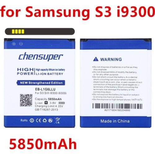 Original chensuper 5850mAh Battery For Samsung Galaxy S3 I9300 I9308 i9082 i9305 T999 EB-L1G6LLU Replacement Phone Batteries