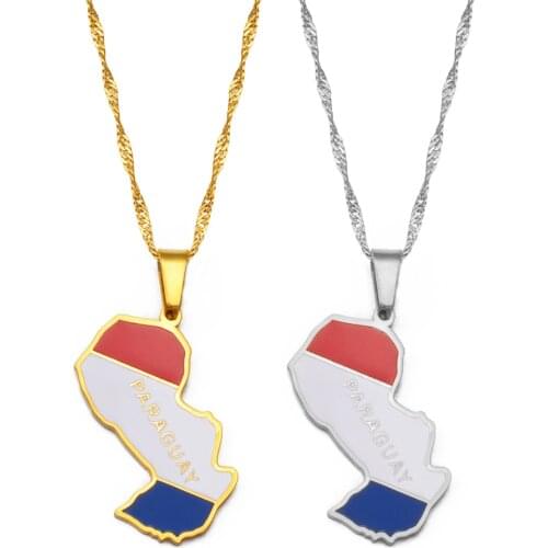 Anniyo Paraguay Map Flag Pendant Necklaces Paraguay Rohaihu Maps Jewelry Paraguayan Gift #244721