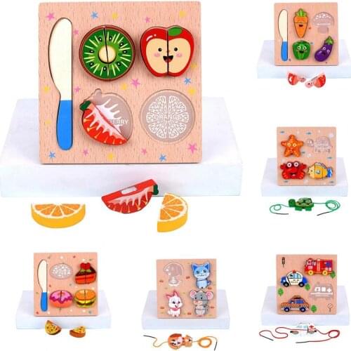 1 Set Block Jigsaw Creative Early Learning DIY Wooden Vegetables Block Puzzle Parent-Child Interactive Building Block Toys