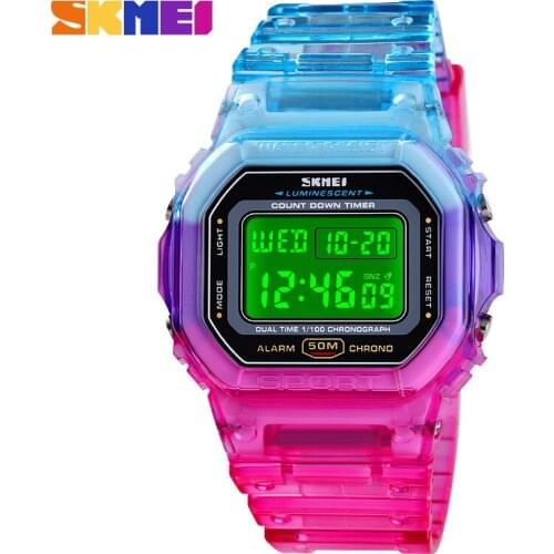 SKMEI 1622 Women Sweet Sport Style Watch Fashion Colorful Wrist Watch Transparent Bracelet Shock Resistant Female Clocks relojes