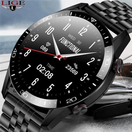 LIGE New Men Smart watch Heart rate Blood pressure IP68 waterproof sports Fitness watch Luxury Smart watch male for iOS Android