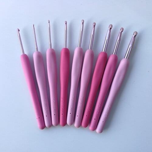 9Pcs/Set TER/TEL Crochet Hook Pink Resin handle Knitting Needles