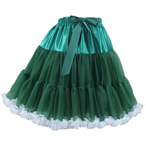 Womens Soft 40cm Puffy Tulle Petticoat Green Costume Ballet Dance Short Tutu Skirts Multi-Layer