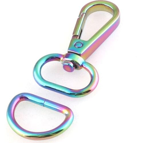 20mm Rainbow Swivel Clasps D Ring Buckles Carabiner Snap Buckle Gate Bag Jewelry findings lanyard clip purse supplies 2 sets