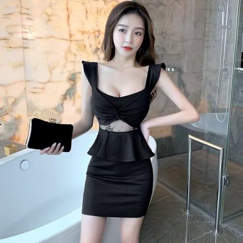 ZB5110 2021 Summer new women fashion temperament sexy gauze see-through low-cut show thin dress cheap wholesale
