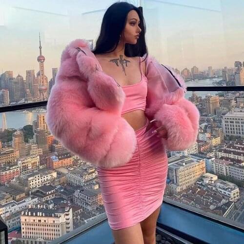 6XL Winter Women Pink Short Faux Fur Coats Zipper Fashion Y2K Hoody Jackets Long Sleeve Thick Warm Fluffy Fur Plus Size Overcoat